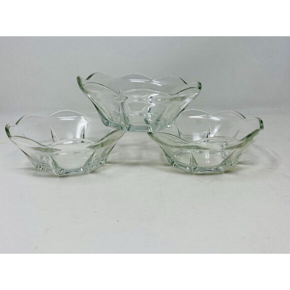 Vintage Anchor Hocking Swedish Modern Clear Fruit Dessert Bowls Set of 3 - Picture 6 of 10